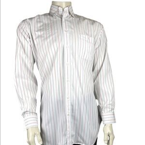 Men's Custom L/S Dress Shirt by Holland & Sherry of London White w/Vert Stripes